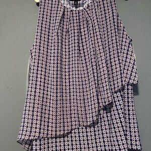 Roz & Ali Geometric Print Sleeveless Top in Navy, Pink & White